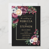 Modern Moody Dark Burgundy Elegant Black Wedding Kaart (Voorkant)