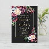 Modern Moody Dark Burgundy Elegant Black Wedding Kaart (Staand voorkant)