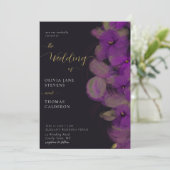 Modern Moody Dark Paarse orchideeën met grote wedd Kaart (Staand voorkant)
