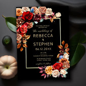 Modern Moody Dark Red Roses Herfst Rust Wedding Kaart