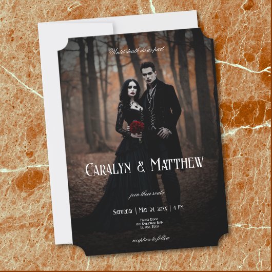 Modern Moody Gothic Photo Dark Wedding Kaart