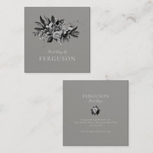 Modern Moody Gray Tone Floral Vierkante Visitekaartje (Voorkant / Achterkant)