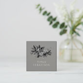 Modern Moody Gray Tone Floral Vierkante Visitekaartje (Staand voorkant)