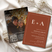 Modern Moody Photo Wedding Invitation with QR code Kaart