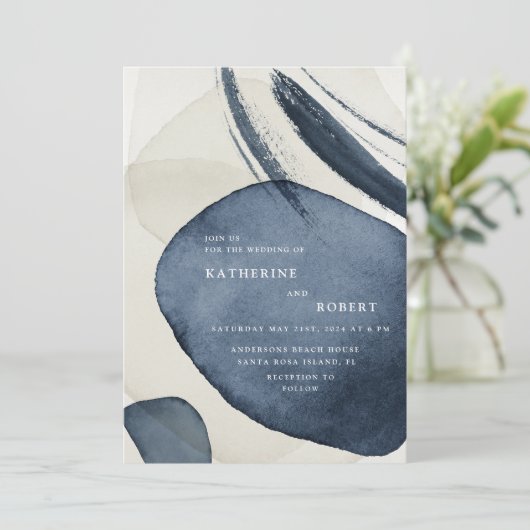 Modern Moody Waterverf bruiloft uitnodiging (Staand voorkant)