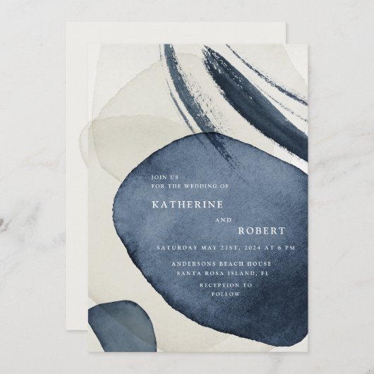 Modern Moody Waterverf bruiloft uitnodiging (Voorkant / Achterkant)