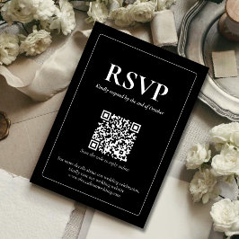 Modern Moody Wedding RSVP Card with QR code Kaartje