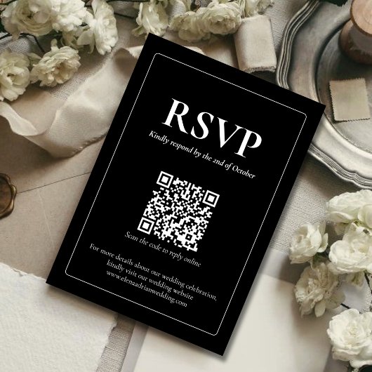 Modern Moody Wedding RSVP Card with QR code Kaartje