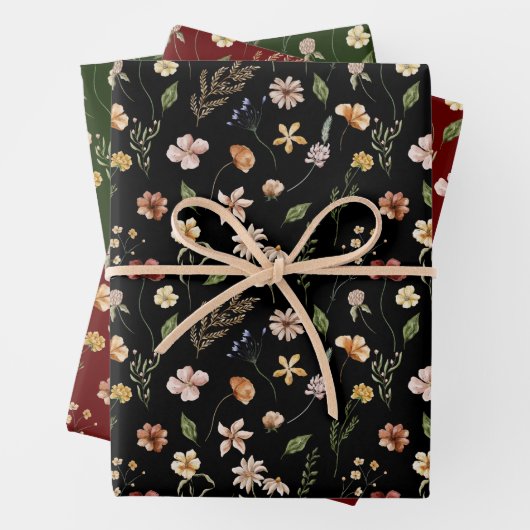 Modern Moody Winter Botanical KerstFloral Wra Inpakpapier Vel (In situ)