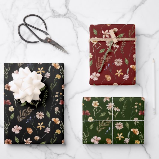 Modern Moody Winter Botanical KerstFloral Wra Inpakpapier Vel (Voorkant)