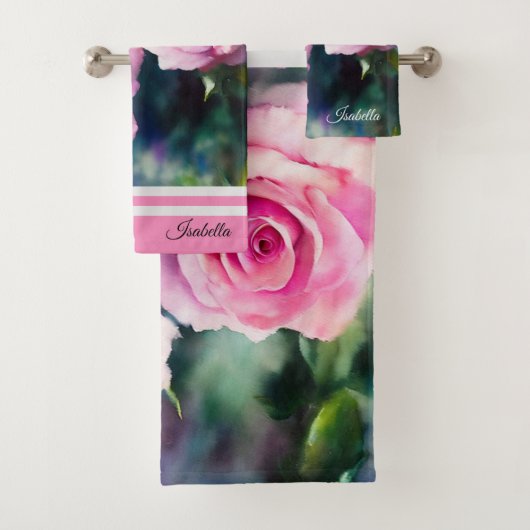 Modern mooi Waterverf roze rozen Collectie Bad Handdoek (Insitu)