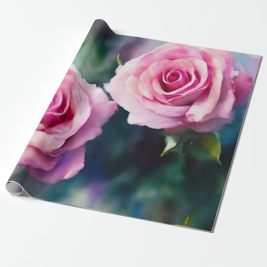 Modern mooi Waterverf roze rozen Collectie Cadeaupapier (Uitgerold)