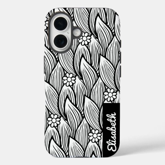 Modern Mooie Zwart En Wit Hippie Madeliefjes Bl Case-Mate iPhone Case (Achterkant)