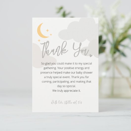Modern Moon Stars Clouds Baby shower Bedankkaart (Staand voorkant)