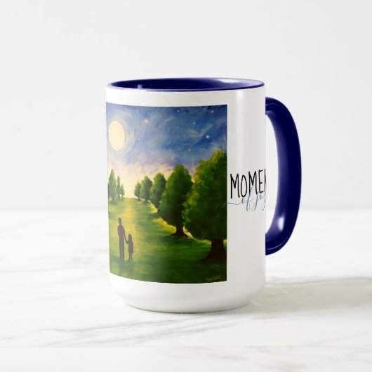 Modern moonlit avond met bomen die lopen met papa mok (Voorkant rechts)