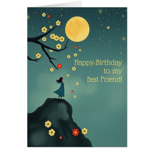 Modern Moonlit Hill Birthday Card for Best Friend (Voorkant)