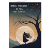 Modern Moonlit Witch Halloween Kaart Beste Vriend (Voorkant)