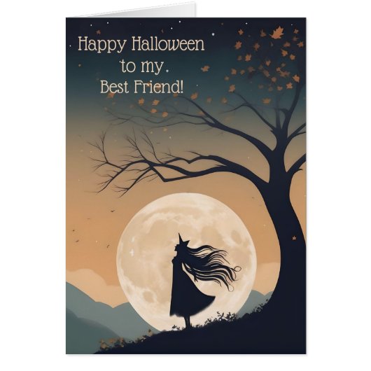 Modern Moonlit Witch Halloween Kaart Beste Vriend (Voorkant)