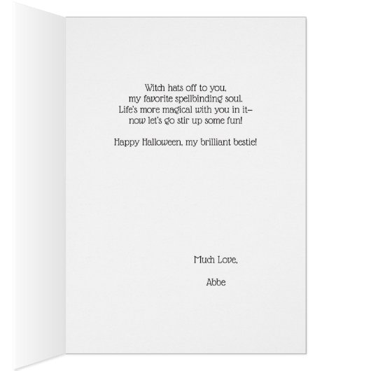 Modern Moonlit Witch Halloween Kaart Beste Vriend (Binnen (Rechts))