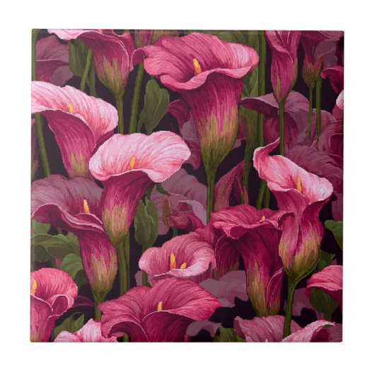 Modern Moroccan Calle Lilies Tiles Tegeltje (Voorkant)