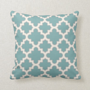 Modern Moroccan Quatrefoil in Blauwgroen Cream Gre Kussen