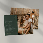 Modern Moss Green 2 Photo Wedding Folie Invitation Folie Uitnodiging<br><div class="desc">Breng je droombruiloft tot leven met minimalistische fotografische trouwuitnodigingen! Deze gestroomlijnde en moderne uitnodigingen hebben een meer groene achtergrond met een foto op de voor- en achterkant die u gemakkelijk kunt vervangen door uw eigen achtergrond. Om hen extra speciaal te maken, komen ze met een gedeeltelijke echte folie tekst sjabloon...</div>