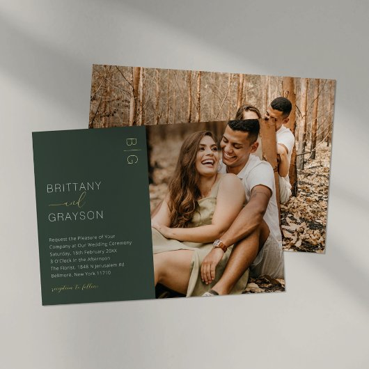 Modern Moss Green 2 Photo Wedding Folie Invitation Folie Uitnodiging