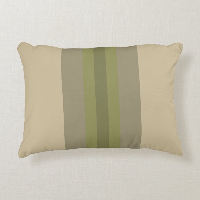 Modern Moss Green Beige Striped Accent Pillow Kussen (Voorkant)