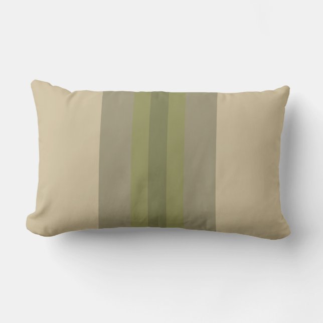 Modern Moss Green Beige Striped Lumbar Pillow Kussen (Voorkant)