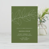 Modern Moss Green Botanical Floral Wedding Kaart (Staand voorkant)