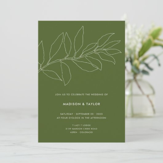 Modern Moss Green Botanical Floral Wedding Kaart (Staand voorkant)