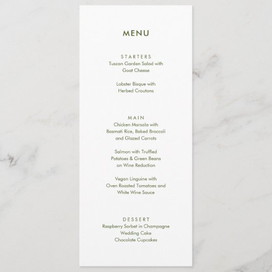 Modern Moss Green Botanical Floral Wedding Menu (Voorkant)