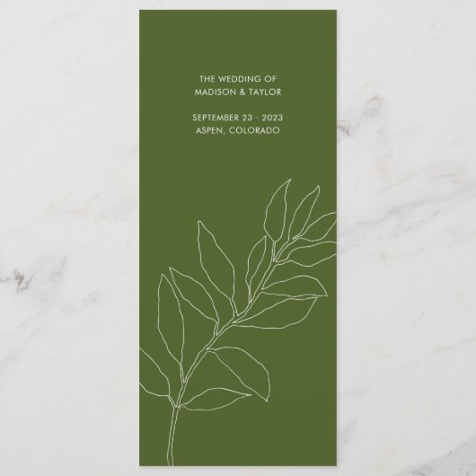 Modern Moss Green Botanical Floral Wedding Menu (Achterkant)