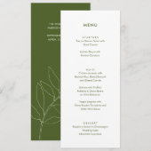 Modern Moss Green Botanical Floral Wedding Menu (Voorkant / Achterkant)