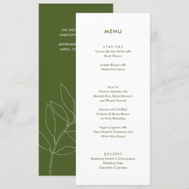 Modern Moss Green Botanical Floral Wedding Menu