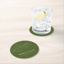 Modern Moss Green Botanical Floral Wedding Ronde Kartonnen Onderzetter