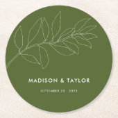 Modern Moss Green Botanical Floral Wedding Ronde Kartonnen Onderzetter (Voorkant)