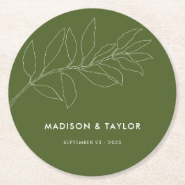 Modern Moss Green Botanical Floral Wedding Ronde Kartonnen Onderzetter