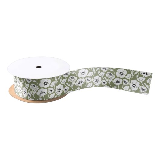 Modern Moss Green Floral Satijnen Lint (Spoel)