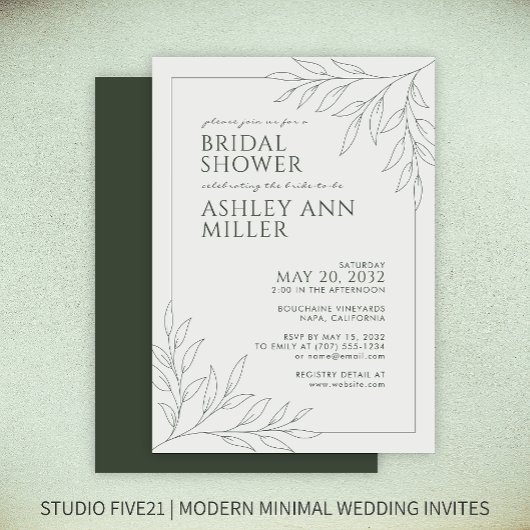 Modern Moss Green Foliage Outline Vrijgezellenfees Kaart