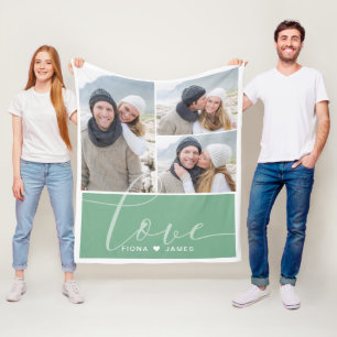 Modern Moss Green Photo Collage Love Personalized Fleece Deken