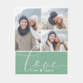 Modern Moss Green Photo Collage Love Personalized Fleece Deken (Voorkant)