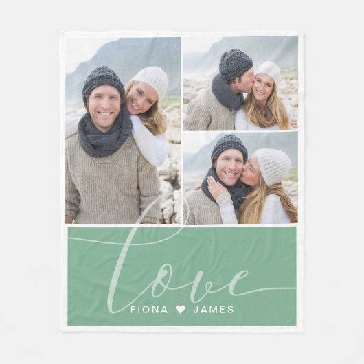 Modern Moss Green Photo Collage Love Personalized Fleece Deken (Voorkant)