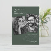 Modern Moss Green Photo Wedding Invitation Kaart (Staand voorkant)