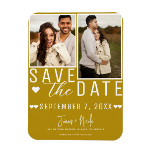 Modern Mosterd Goud Save the Date 2 Foto Huwelijk Magneet