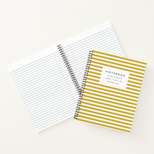 Modern Mosterdgeel gestreept Notitieboek (Binnen)