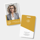 Modern Mosterdgeel Personeelsfoto Bedrijfslogo Badge (Voor- en achterkant)