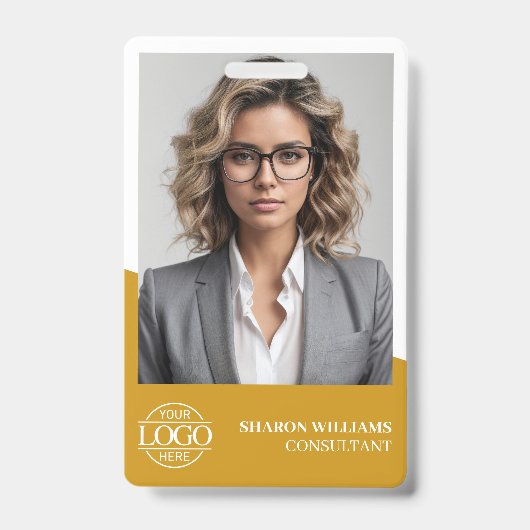 Modern Mosterdgeel Personeelsfoto Bedrijfslogo Badge (Voorzijde)