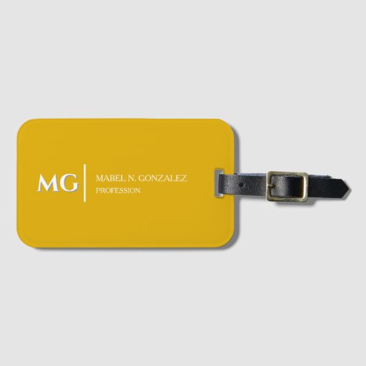 Modern Mosterdgeel Trendy Stijlvol Monogram Bagagelabel (Voorkant (horizontaal))