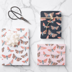 Modern Moth Pattern Colorful Elegant Chic Pink Inpakpapier Vel
